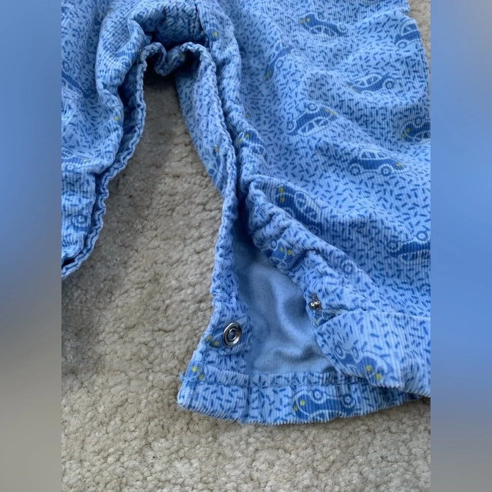 Vintage OshKosh Size 12 Months Blue Transportation Car Print Corduroy Overalls